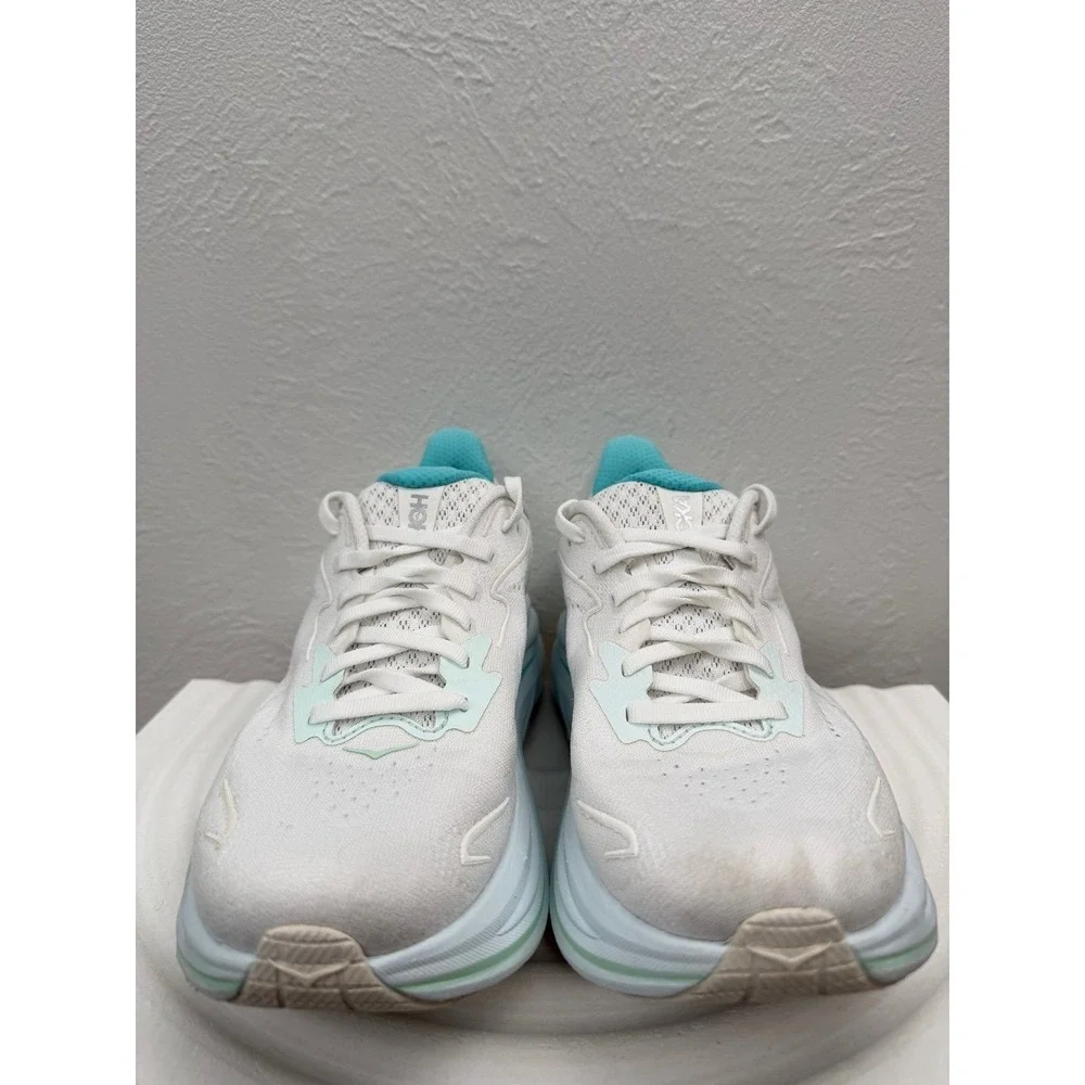 HOKA Clifton 10 Running Shoes White Aqua Blue Women's US 8B Road Sneaker